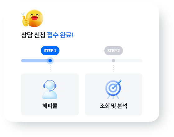 상담 신청 접수 완료! STEP1.해피콜 STEP2.조회 및 분석